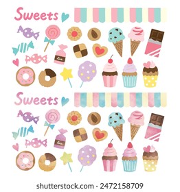 Lots of candy sweets icons watercolor