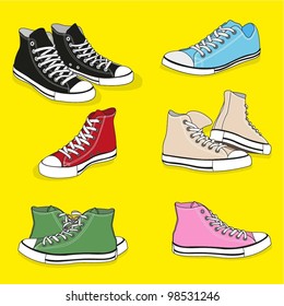lots of canvas sneakers shoes with different color