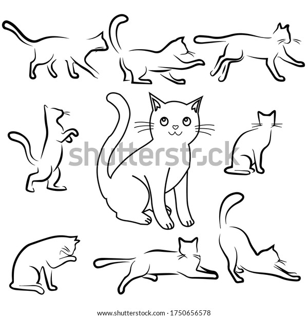 Lots Cats Outline Isolated On White Stock Vector (Royalty Free ...