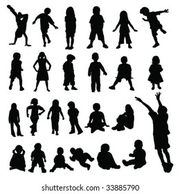 Lots of children and babies silhouettes vector