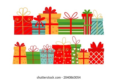 Lots of Christmas gifts. Isolated on white background, flat style. eps 10