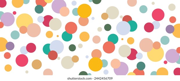 Lots of circles background random color fun cute vector for children kids party graphic illustration, multicolor simple bubbles decoration banner for flyer cover modern frame design round colorful 