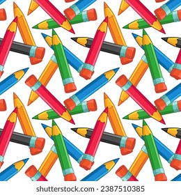 Lots of colored pencils. Vector illustration with pencils. Seamless pattern.