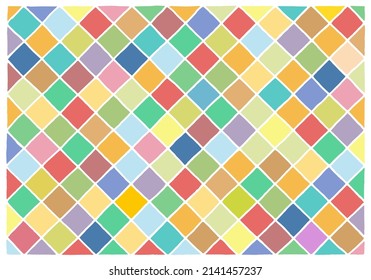 Lots of colorful diamonds as background, texture, pattern. Freehand drawing. Doodle. Hand Drawn.