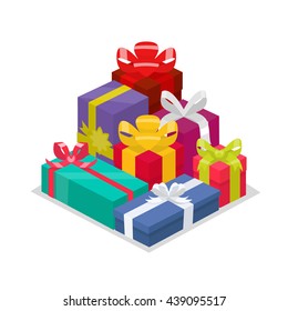 Lots of of colorful gifts on white background. Vector illustration