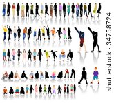 Lots of Colorful People with Silhouettes and Shadow Reflections