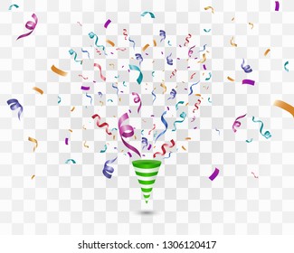 Lots of colorful tiny confetti and ribbons on transparent background. Festive event and party. Multicolor background.Colorful bright confetti isolated on transparent background.