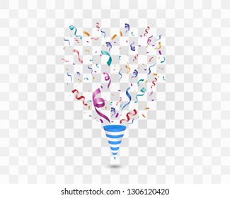 Lots of colorful tiny confetti and ribbons on transparent background. Festive event and party. Multicolor background.Colorful bright confetti isolated on transparent background.