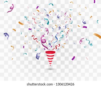 Lots of colorful tiny confetti and ribbons on transparent background. Festive event and party. Multicolor background.Colorful bright confetti isolated on transparent background.