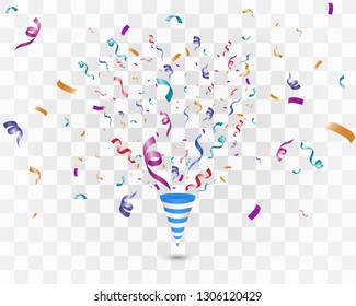 Lots of colorful tiny confetti and ribbons on transparent background. Festive event and party. Multicolor background.Colorful bright confetti isolated on transparent background.