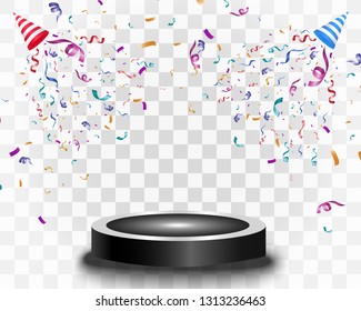 Lots of colorful tiny confetti and ribbons on transparent background. Festive event and party. Multicolor background.Colorful bright confetti isolated on transparent background.