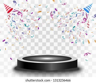 Lots of colorful tiny confetti and ribbons on transparent background. Festive event and party. Multicolor background.Colorful bright confetti isolated on transparent background.