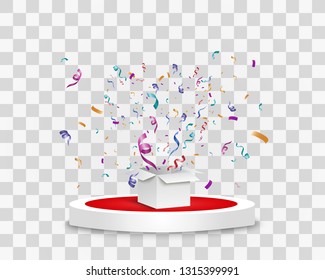 
Lots of colorful tiny confetti and ribbons on transparent background. Festive event and party. Multicolor background. Colored bright confetti isolated on transparent background. Box with confetti.