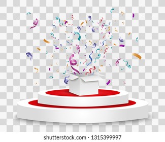 
Lots of colorful tiny confetti and ribbons on transparent background. Festive event and party. Multicolor background. Colored bright confetti isolated on transparent background. Box with confetti.