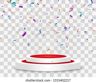 
Lots of colorful tiny confetti and ribbons on transparent background. Festive event and party. Multicolor background. Colorful bright confetti isolated on the podium.