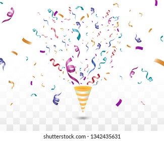 Lots of colorful tiny confetti and ribbons on transparent background. Festive event and party. Multicolor background.Colorful bright confetti isolated on transparent background