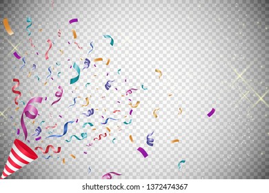 Lots of colorful tiny confetti and ribbons on transparent background. Festive event and party. Multicolor background.Colorful bright confetti isolated on transparent background