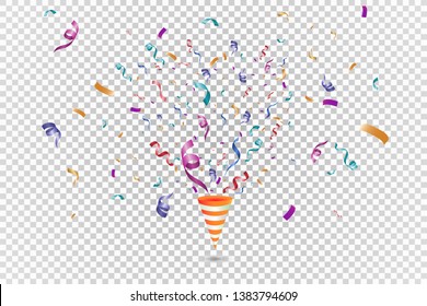 Lots of colorful tiny confetti and ribbons on transparent background. Festive event and party. Multicolor background.Colorful bright confetti isolated on transparent background 