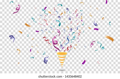Lots of colorful tiny confetti and ribbons on transparent background. Festive event and party. Multicolor background.Colorful bright confetti isolated on transparent background