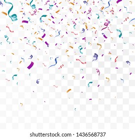 Lots of colorful tiny confetti and ribbons on transparent background. Festive event and party. Multicolor background.Colorful bright confetti isolated on transparent background