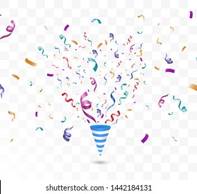 Lots of colorful tiny confetti and ribbons on transparent background. Festive event and party. Multicolor background.Colorful bright confetti isolated on transparent background
