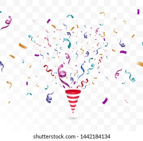 Lots of colorful tiny confetti and ribbons on transparent background. Festive event and party. Multicolor background.Colorful bright confetti isolated on transparent background