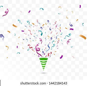 Lots of colorful tiny confetti and ribbons on transparent background. Festive event and party. Multicolor background.Colorful bright confetti isolated on transparent background