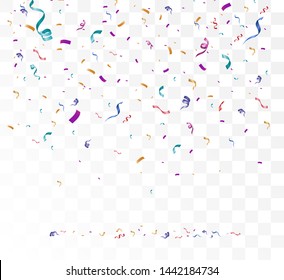 Lots of colorful tiny confetti and ribbons on transparent background. Festive event and party. Multicolor background.Colorful bright confetti isolated on transparent background