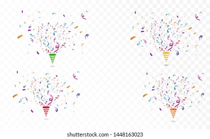 Lots of colorful tiny confetti and ribbons on transparent background. Festive event and party. Multicolor background.Colorful bright confetti isolated on transparent background