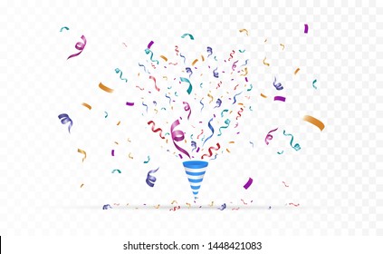 Lots of colorful tiny confetti and ribbons on transparent background. Festive event and party. Multicolor background.Colorful bright confetti isolated on transparent background