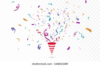 Lots of colorful tiny confetti and ribbons on transparent background. Festive event and party. Multicolor background.Colorful bright confetti isolated on transparent background