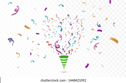 Lots of colorful tiny confetti and ribbons on transparent background. Festive event and party. Multicolor background.Colorful bright confetti isolated on transparent background