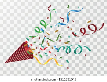 Lots of colorful tiny confetti and ribbons on transparent background. Festive event and party. Colorful bright confetti isolated on transparent background.