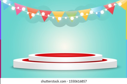 Lots of colorful tiny confetti and ribbons on transparent background. Festive event and party. Multicolor background. Colorful bright confetti isolated on the podium.
