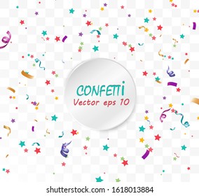 Lots of colorful tiny confetti and ribbons on transparent background. Festive event and party. Multicolor background.Colorful bright confetti isolated on transparent background