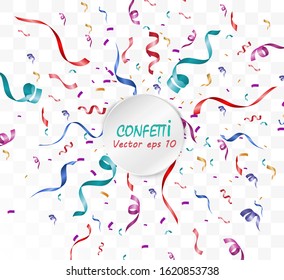 Lots of colorful tiny confetti and ribbons on transparent background. Festive event and party. Multicolor background.Colorful bright confetti isolated on transparent background