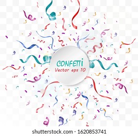Lots of colorful tiny confetti and ribbons on transparent background. Festive event and party. Multicolor background.Colorful bright confetti isolated on transparent background