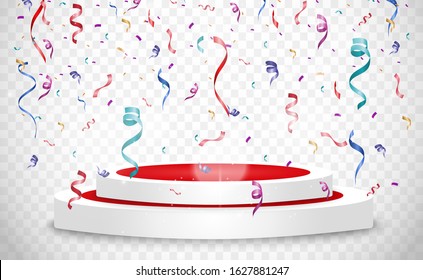 Lots of colorful tiny confetti and ribbons on transparent background. Festive event and party. Multicolor background.Colorful bright confetti isolated on transparent background.