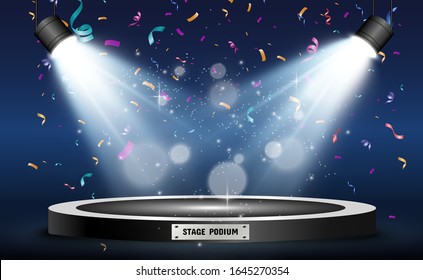 Lots of colorful tiny confetti and ribbons on transparent background. Festive event and party. Multicolor background. Colorful bright confetti isolated on the podium.