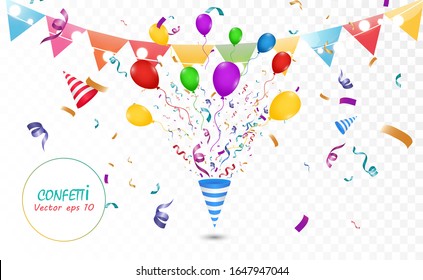 Lots of colorful tiny confetti and ribbons on transparent background. Festive event and party. Multicolor background.Colorful bright confetti isolated on transparent background