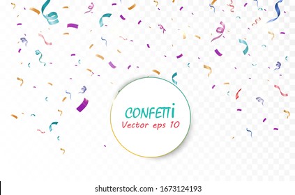 Lots of colorful tiny confetti and ribbons on transparent background. Festive event and party. Multicolor background.Colorful bright confetti isolated on transparent background