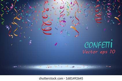 Lots of colorful tiny confetti and ribbons on transparent background. Festive event and party. Multicolor background.Colorful bright confetti isolated on transparent background