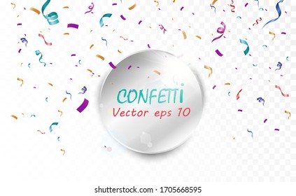 Lots of colorful tiny confetti and ribbons on transparent background. Festive event and party. Multicolor background.Colorful bright confetti isolated on transparent background