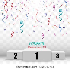 Lots of colorful tiny confetti and ribbons on transparent background. Festive event and party. Multicolor background.Colorful bright confetti isolated on transparent background