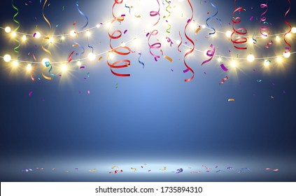 Lots of colorful tiny confetti and ribbons on transparent background. Festive event and party. Multicolor background.Colorful bright confetti isolated on transparent background