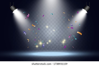 Lots of colorful tiny confetti and ribbons on transparent background. Festive event and party. Multicolor background.Colorful bright confetti isolated on transparent background