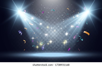 Lots of colorful tiny confetti and ribbons on transparent background. Festive event and party. Multicolor background.Colorful bright confetti isolated on transparent background