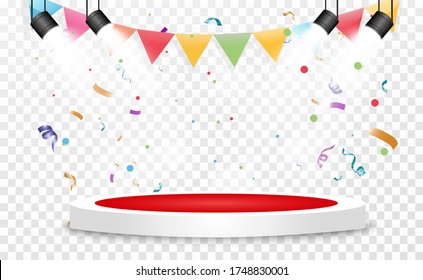 Lots of colorful tiny confetti and ribbons on transparent background. Festive event and party. Multicolor background.Colorful bright confetti isolated on transparent background