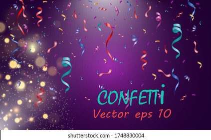 Lots of colorful tiny confetti and ribbons on transparent background. Festive event and party. Multicolor background.Colorful bright confetti isolated on transparent background