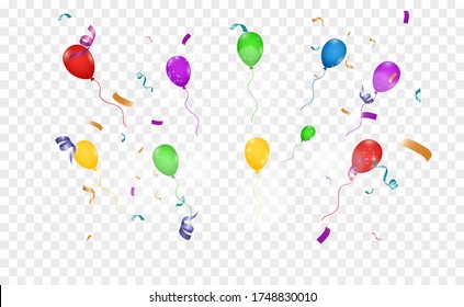 Lots of colorful tiny confetti and ribbons on transparent background. Festive event and party. Multicolor background.Colorful bright confetti isolated on transparent background